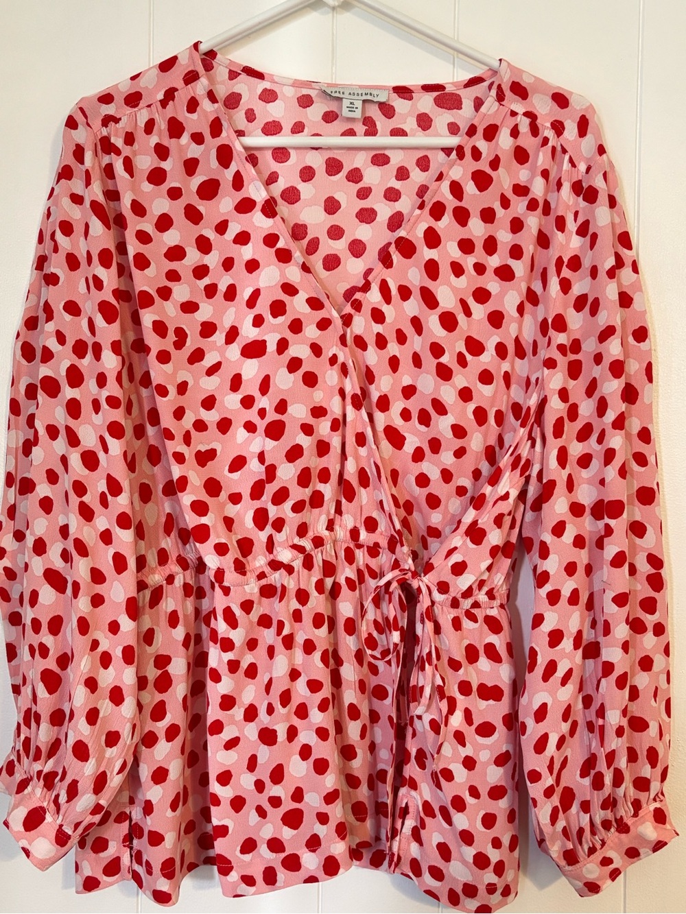 Pink and Red Polka Dot Wrap Blouse XL